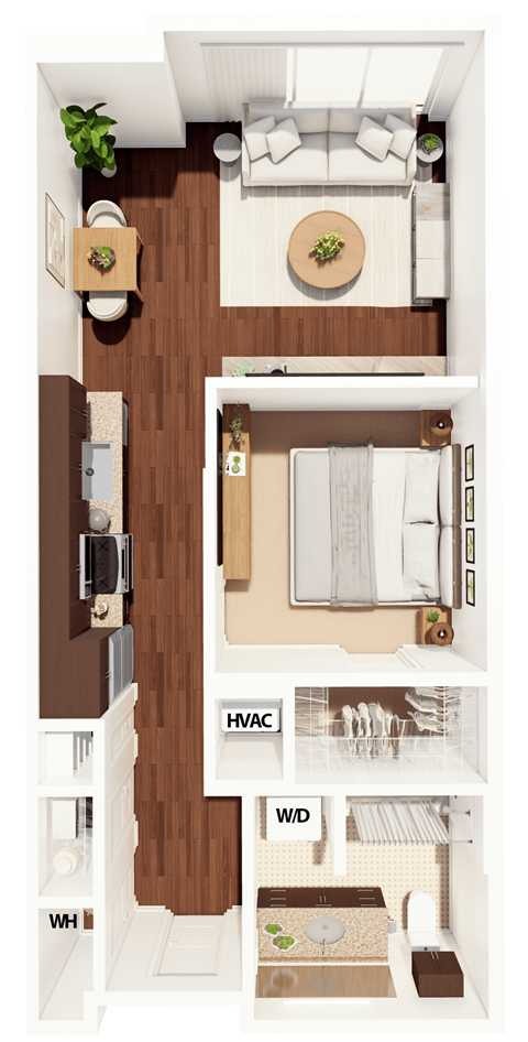 Floor plan for studio, 1 bath, 626 sqft